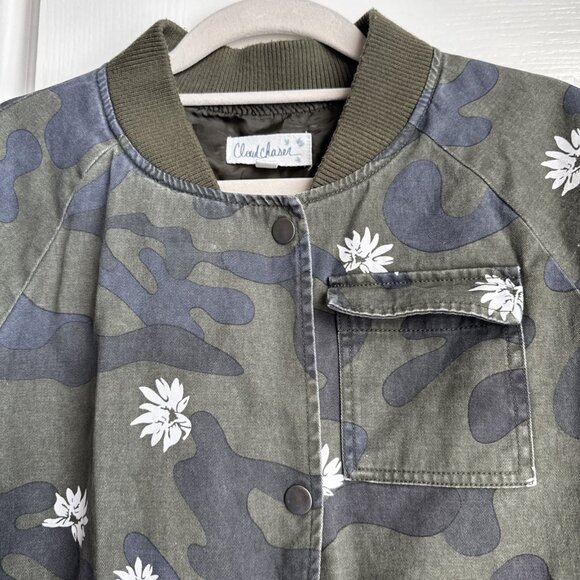 Cloud Chaser White Floral Green Camouflage Bomber Jacket Size L Juniors - Picture 2 of 6